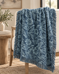 Blue Jacquard Floral Throw
