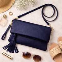Navy Austin Flapover Crossbody Clutch
