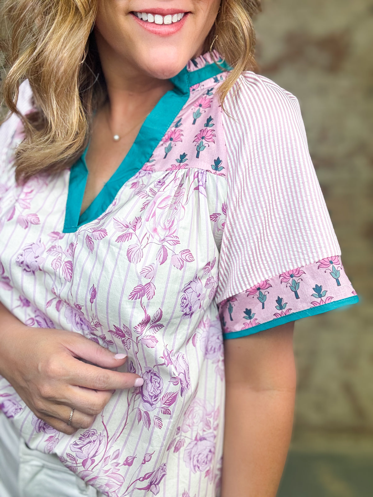 Milton Stripe Floral Top FINAL SALE