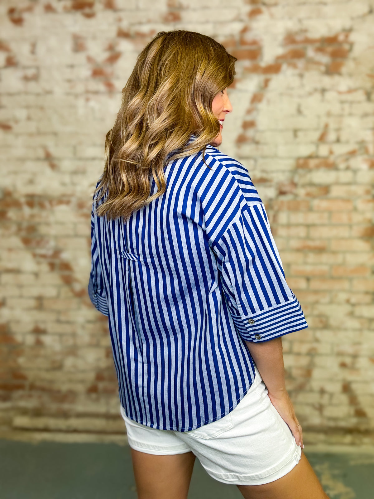 Hadley Striped Button Down Top
