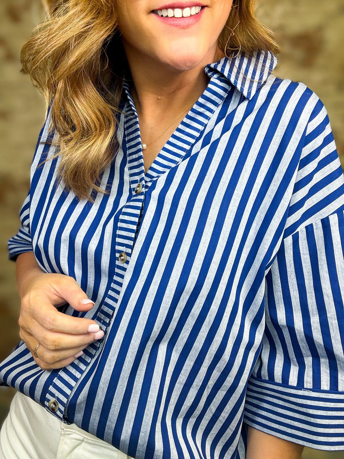 Hadley Striped Button Down Top