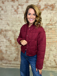 Wine Cropped Bomber Jacket