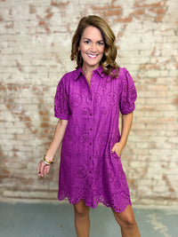 Dacia Eyelet Button Down Dress
