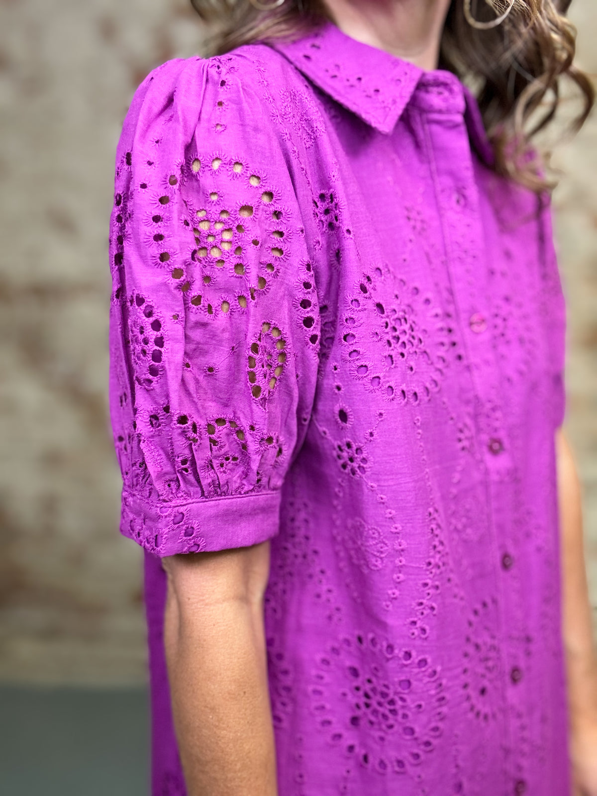 Dacia Eyelet Button Down Dress