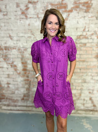 Dacia Eyelet Button Down Dress