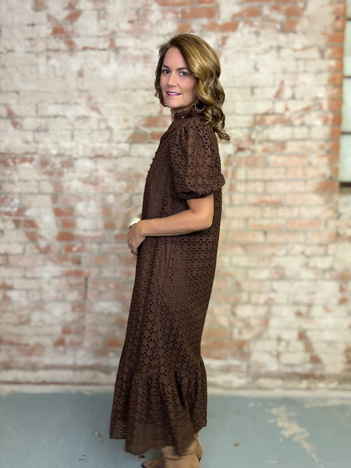 Estella Solid Eyelet Dress
