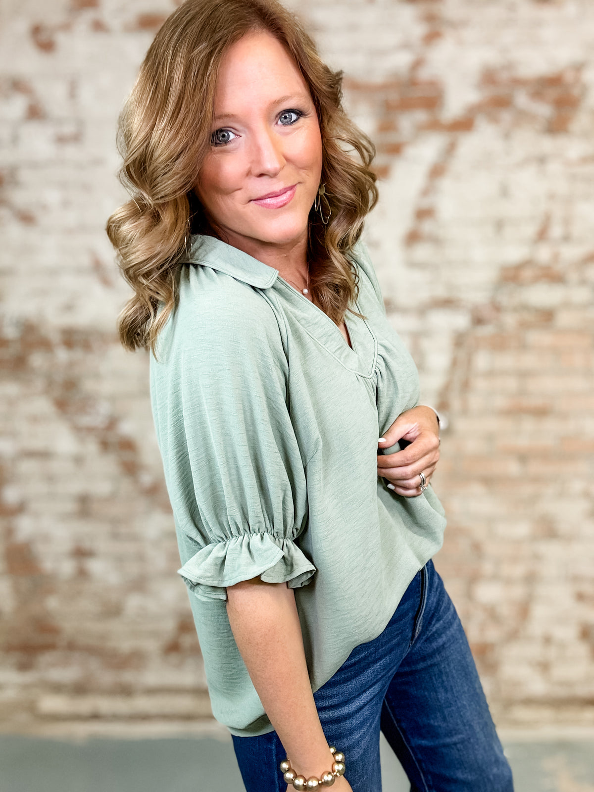 Marnie Collared V-Neck Top - FINAL SALE