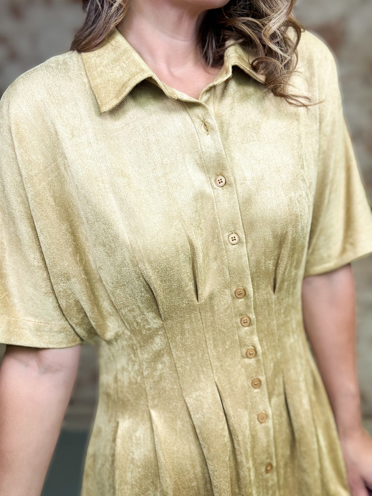 Marigold Pleated Suede Dress
