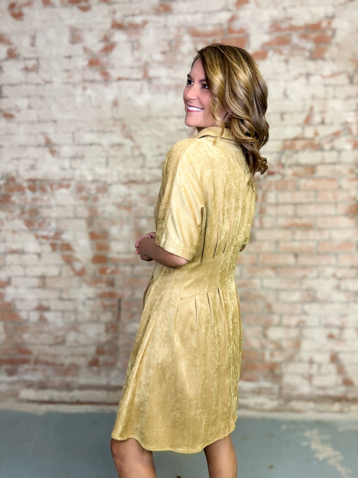 Marigold Pleated Suede Dress
