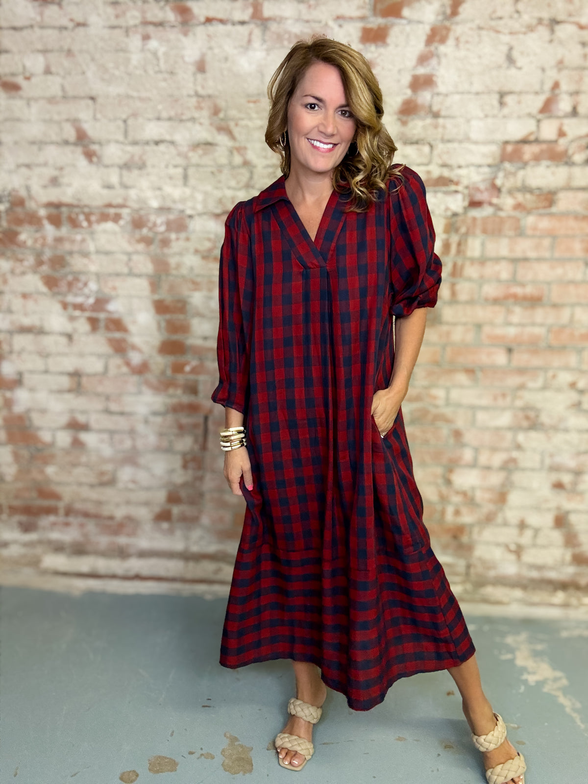 Hilda Plaid Midi Dress