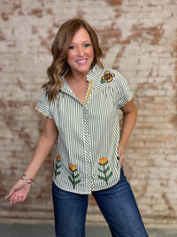 Rachelle Striped Embroidered Top
