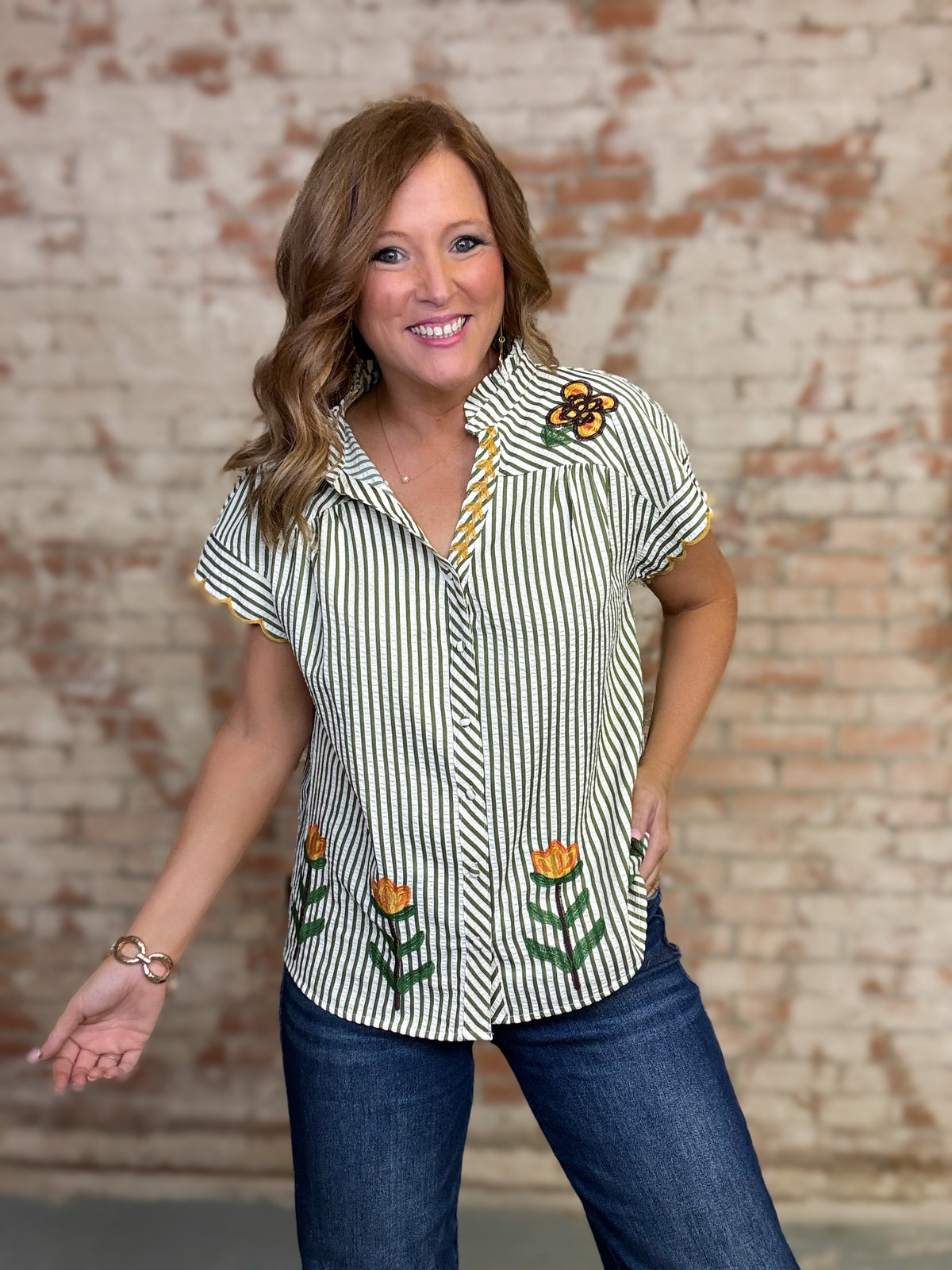 Rachelle Striped Embroidered Top