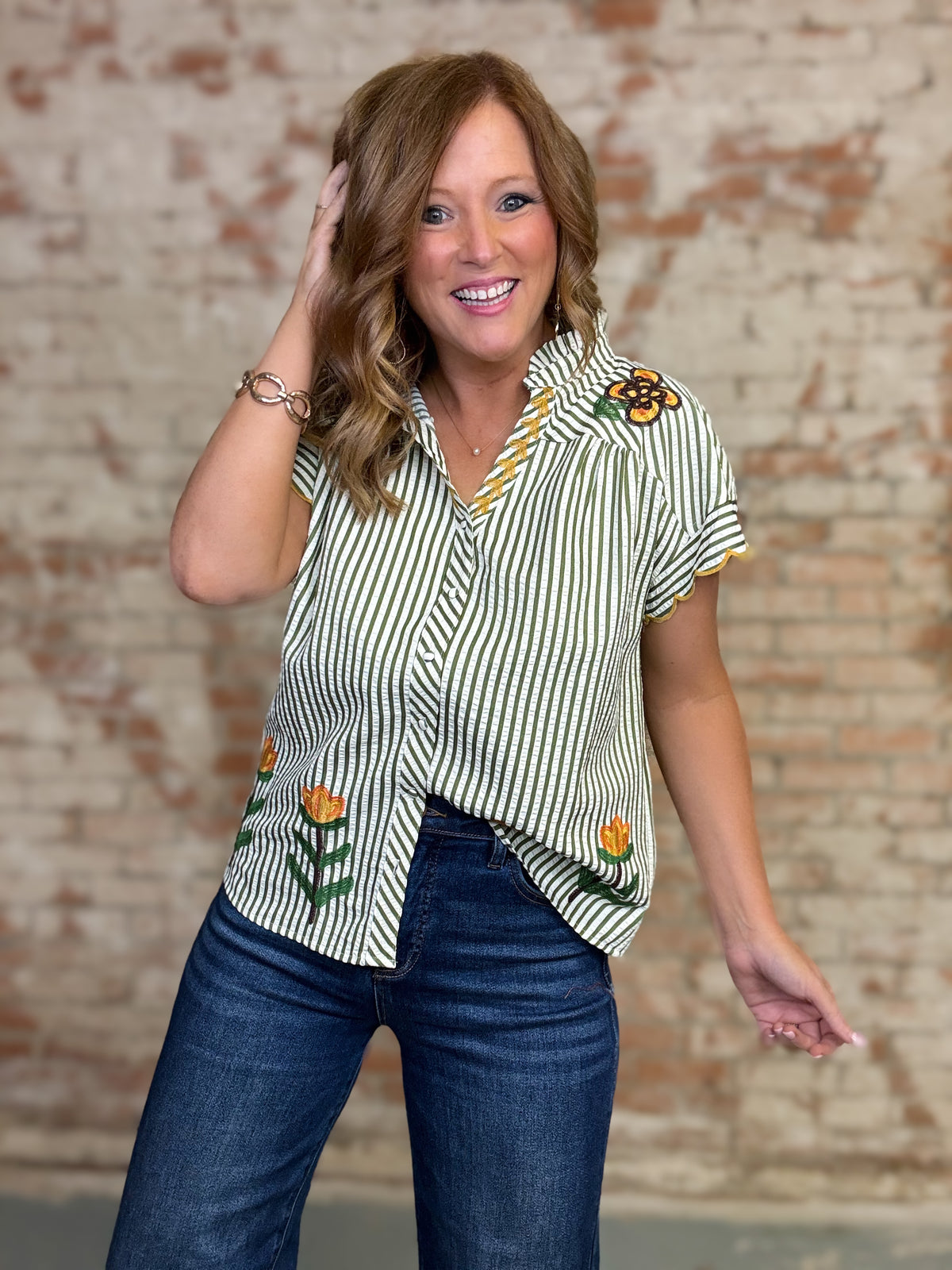 Rachelle Striped Embroidered Top