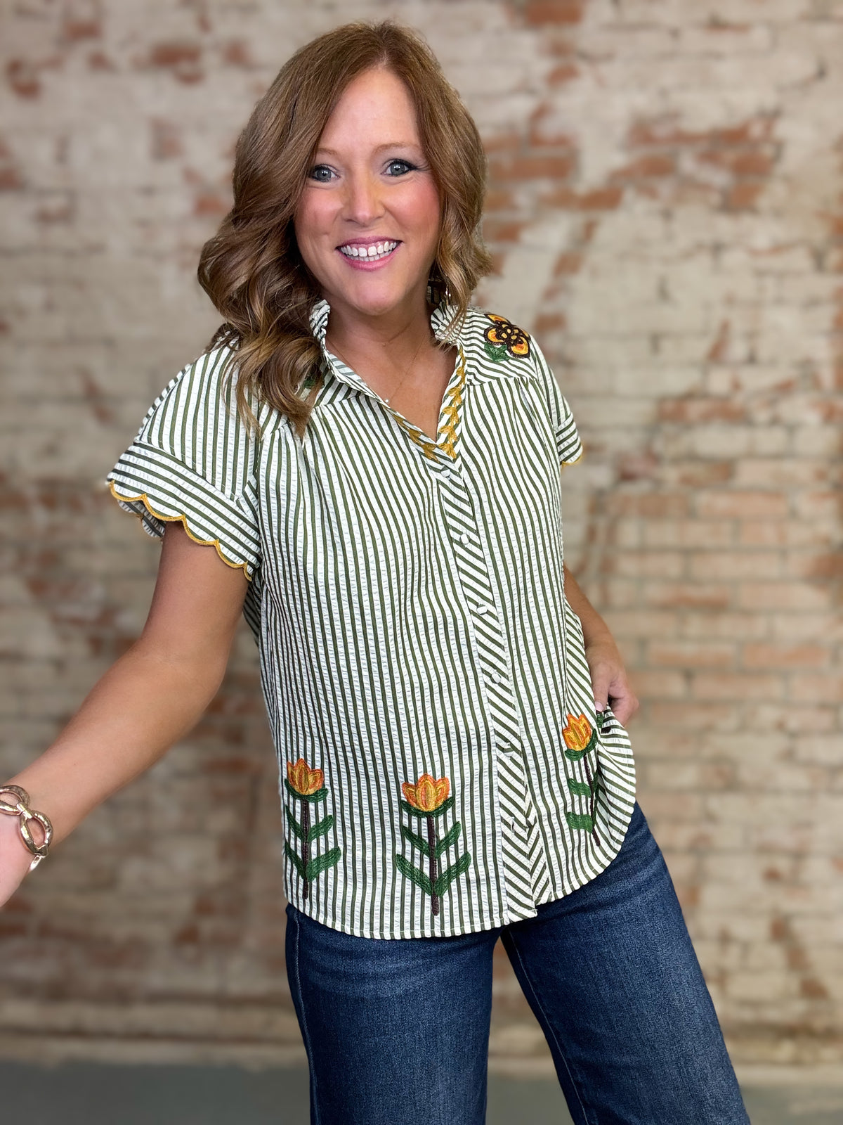 Rachelle Striped Embroidered Top