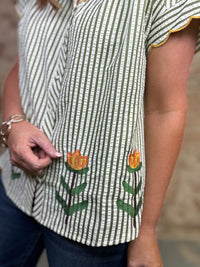 Rachelle Striped Embroidered Top
