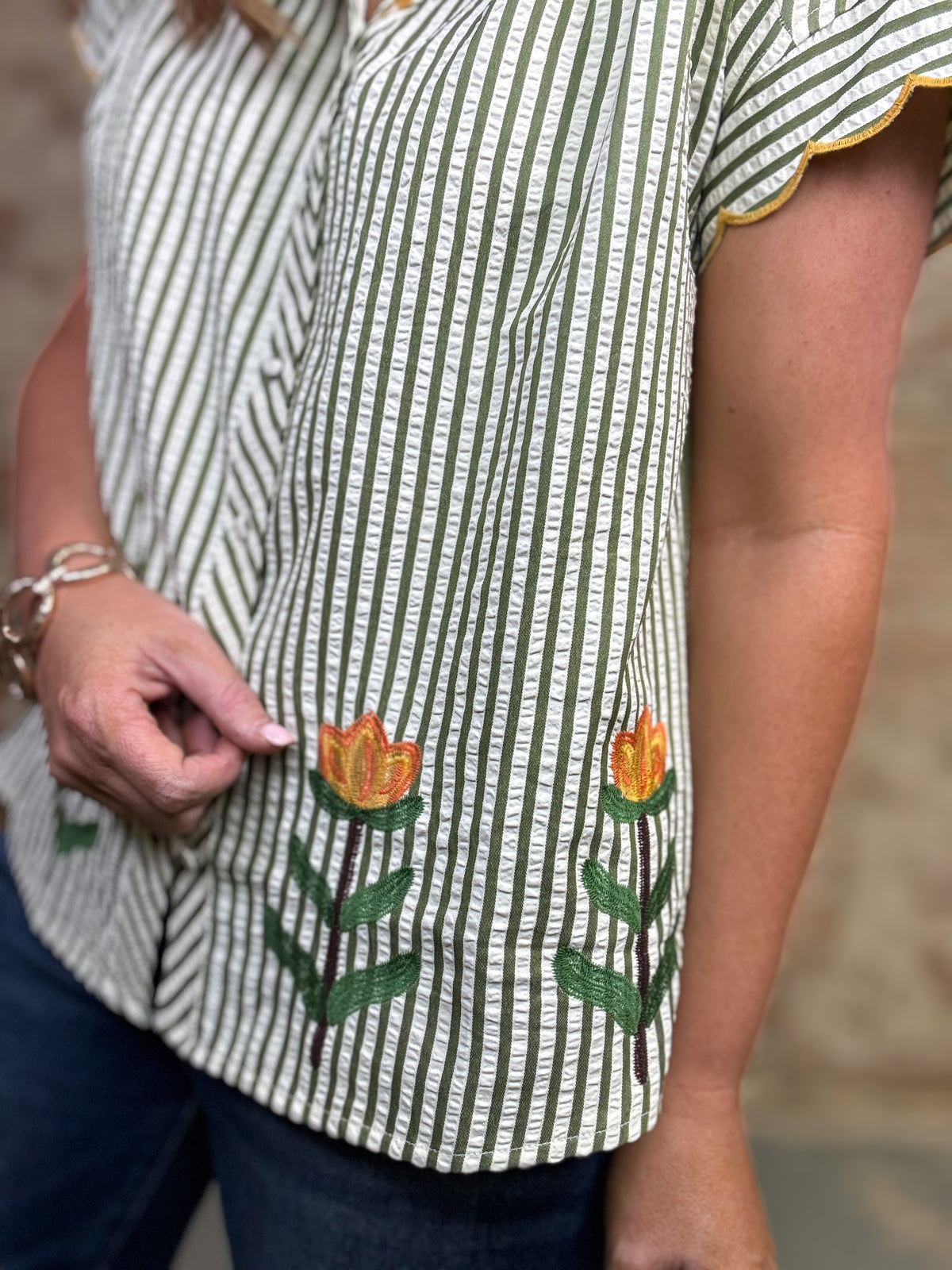 Rachelle Striped Embroidered Top