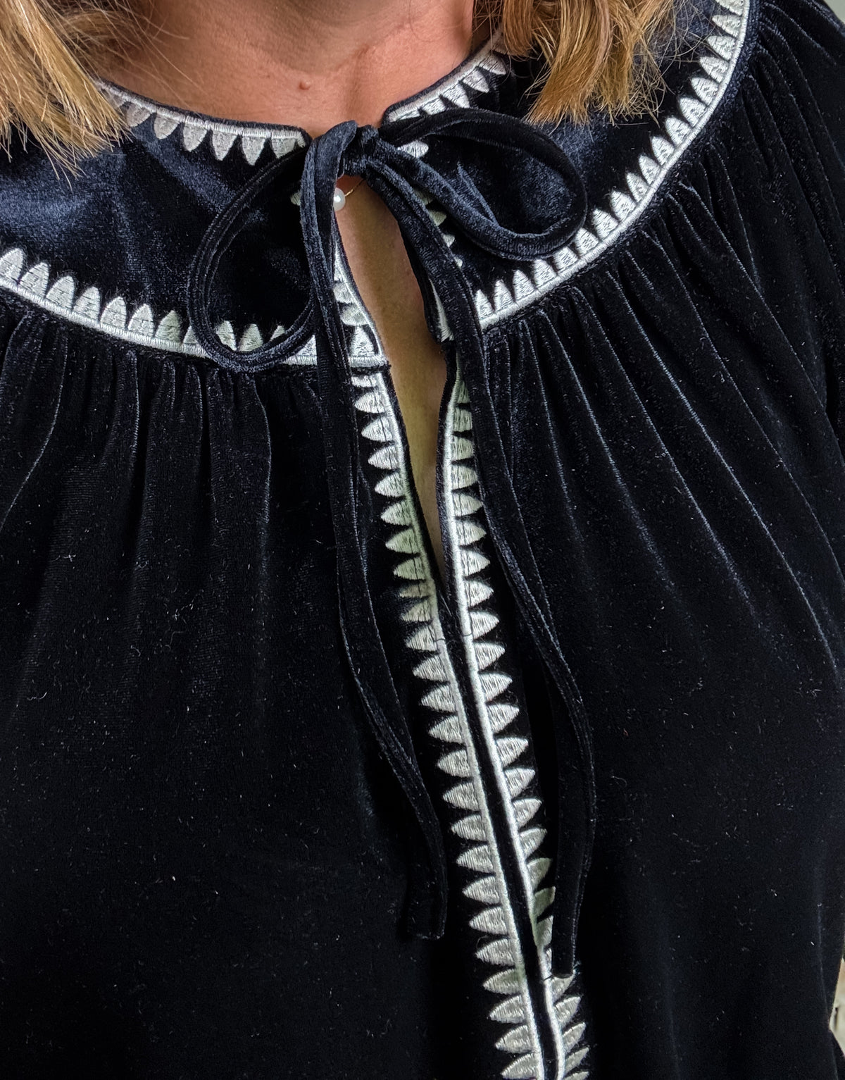 THML Nita Embroidered Velvet Tie Top - FINAL SALE