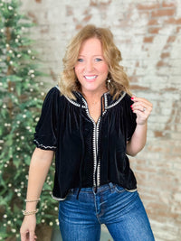 THML Nita Embroidered Velvet Tie Top - FINAL SALE