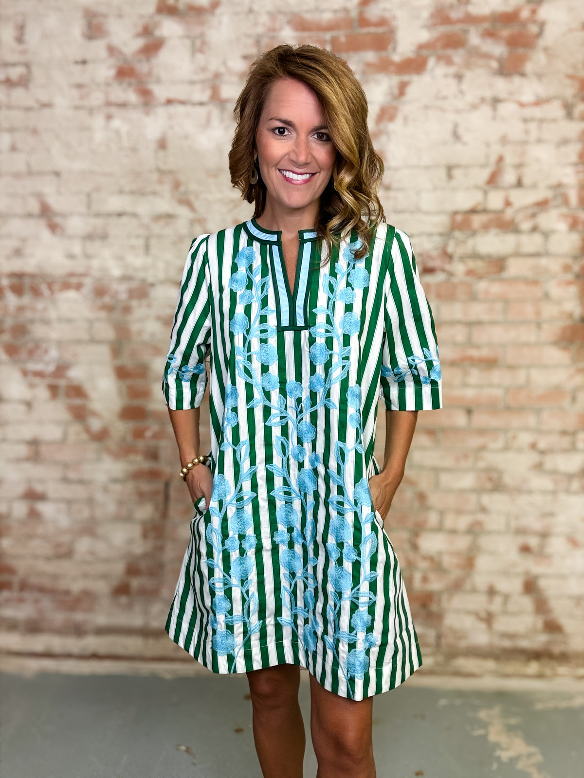 Bradley Stripe Embroidery Dress