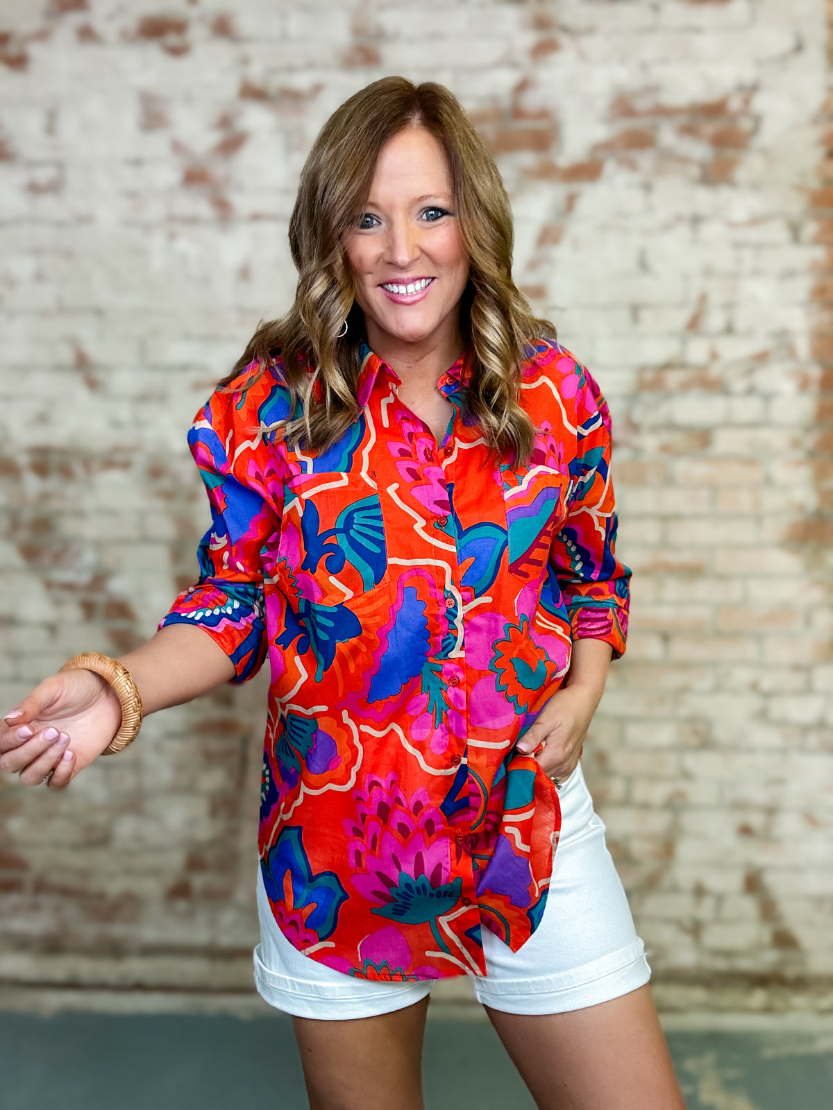 Kahlia Tropical Button Down Top FINAL SALE