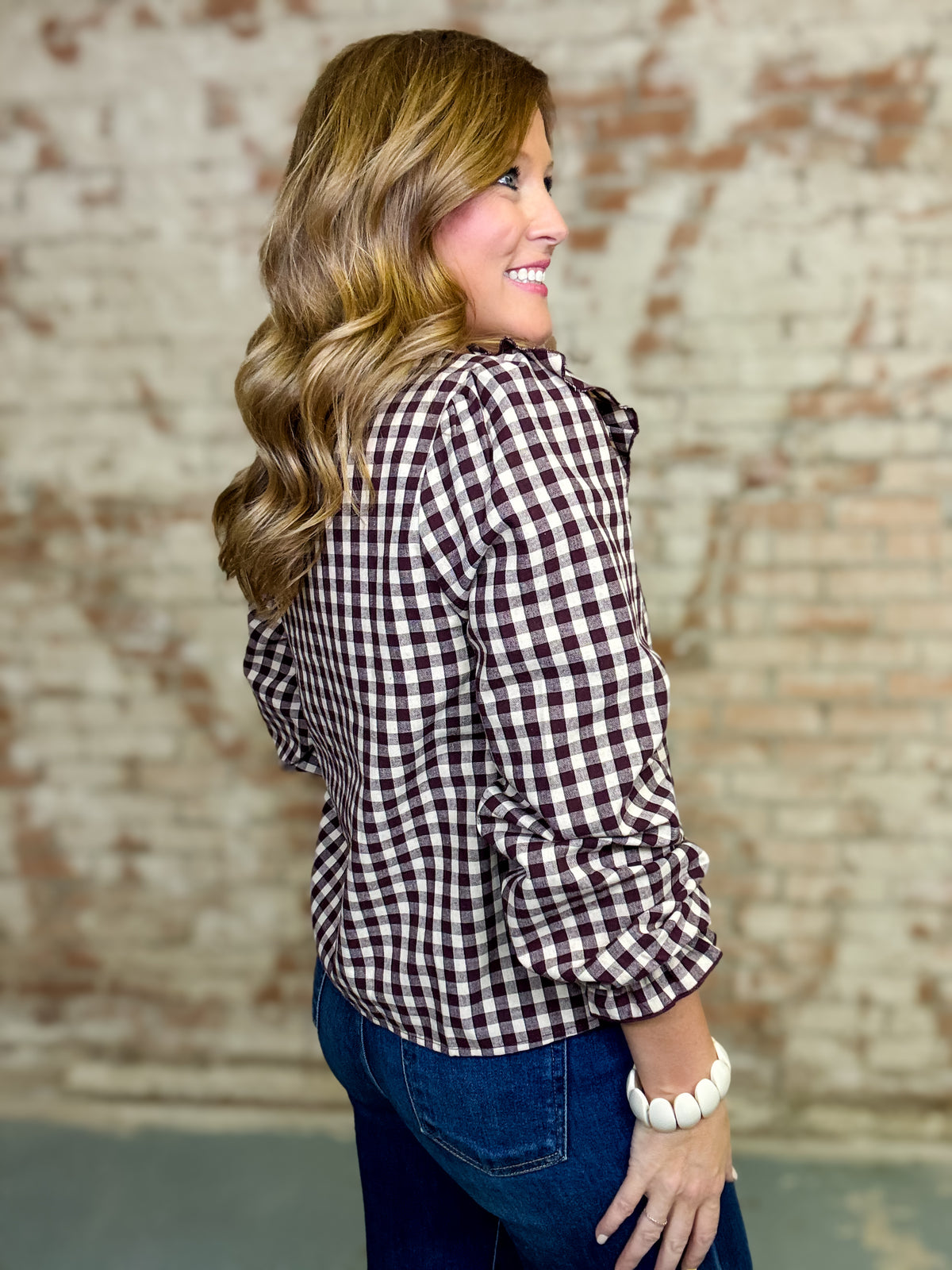 THML Joelle Plaid Ruffle Top