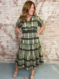 THML Freda Plaid Midi Dress