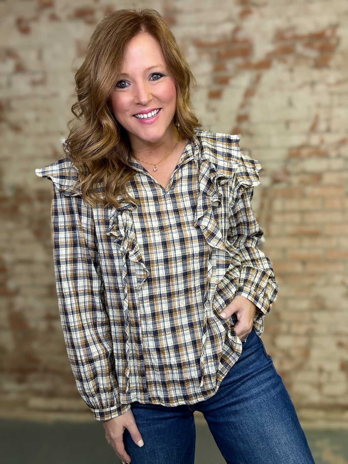 Becka Plaid Ruffle Top