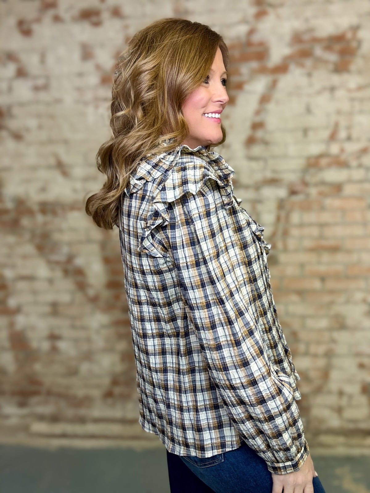 Becka Plaid Ruffle Top