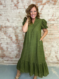 Yolanda Solid Eyelet Dress