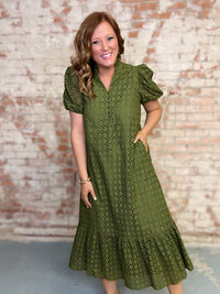 Yolanda Solid Eyelet Dress