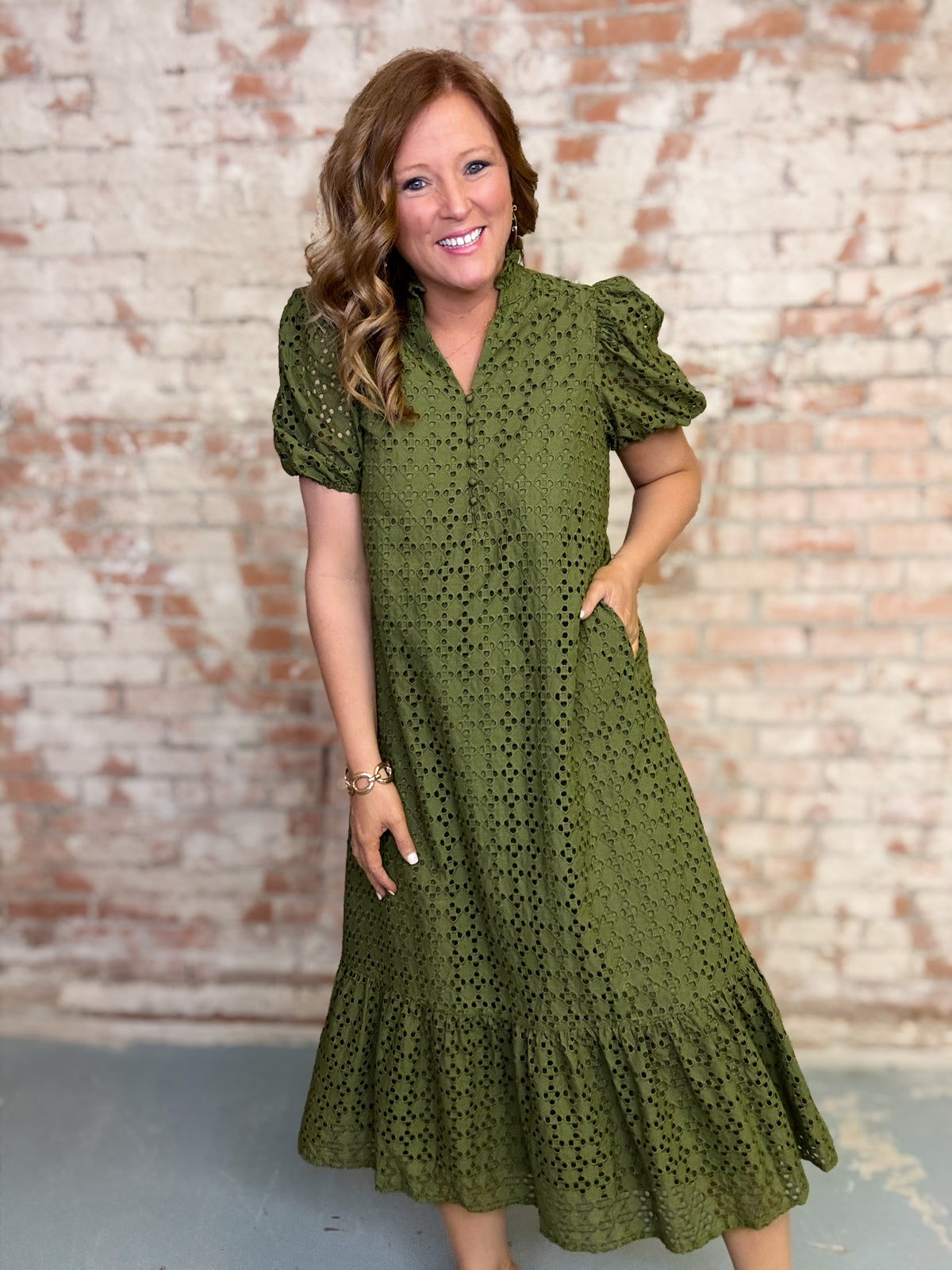 Yolanda Solid Eyelet Dress
