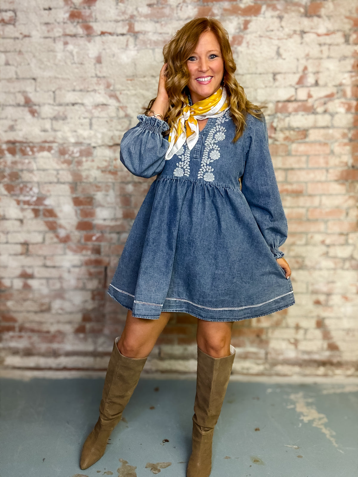 Nita Embroidered Denim Dress