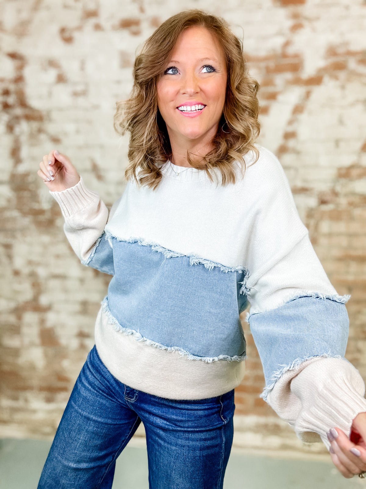 Isbah Color Block Denim Mix Sweater - FINAL SALE
