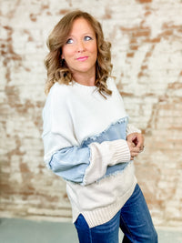 Isbah Color Block Denim Mix Sweater - FINAL SALE