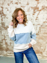 Isbah Color Block Denim Mix Sweater - FINAL SALE