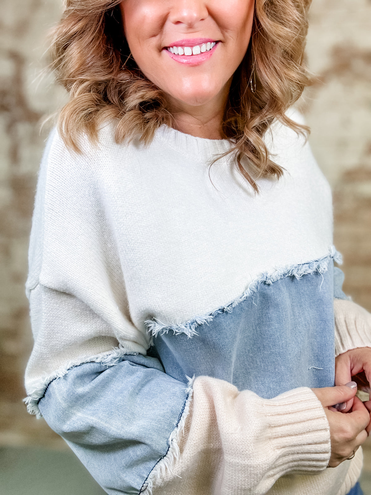 Isbah Color Block Denim Mix Sweater - FINAL SALE