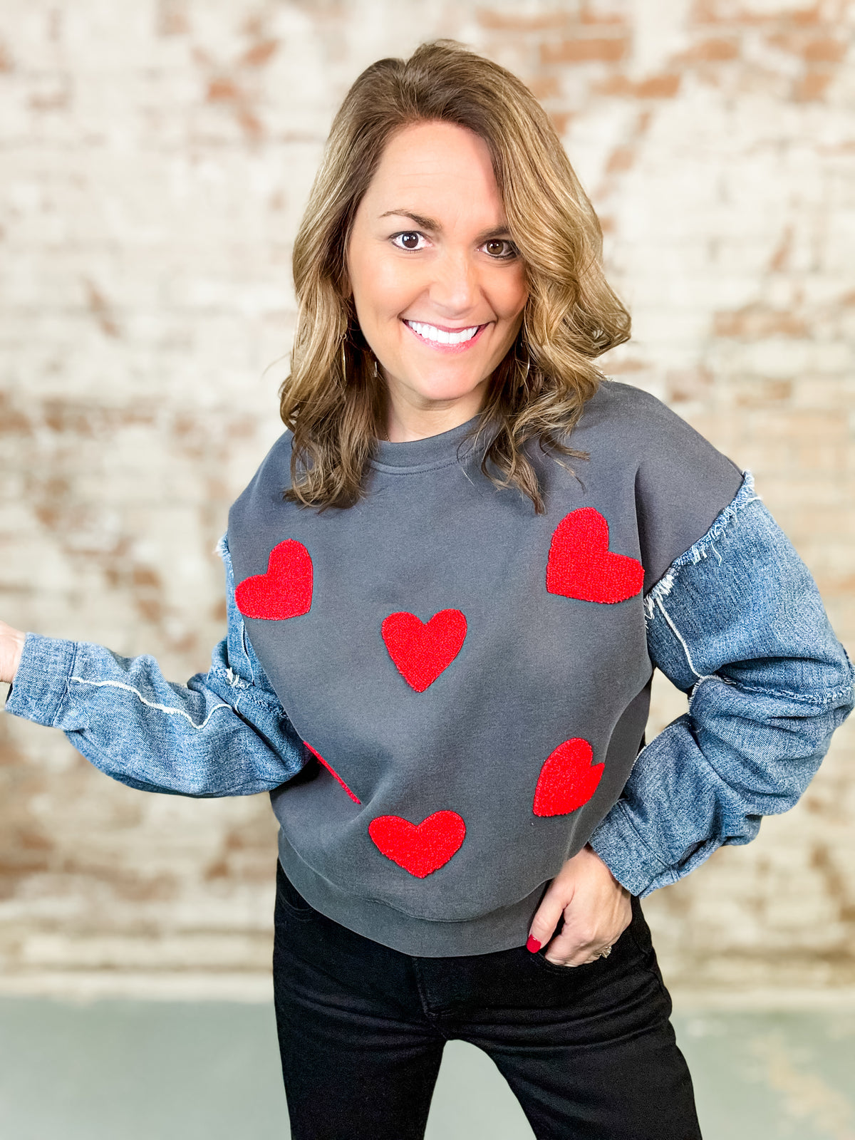 Lori Embroidered Heart Top-FINAL SALE