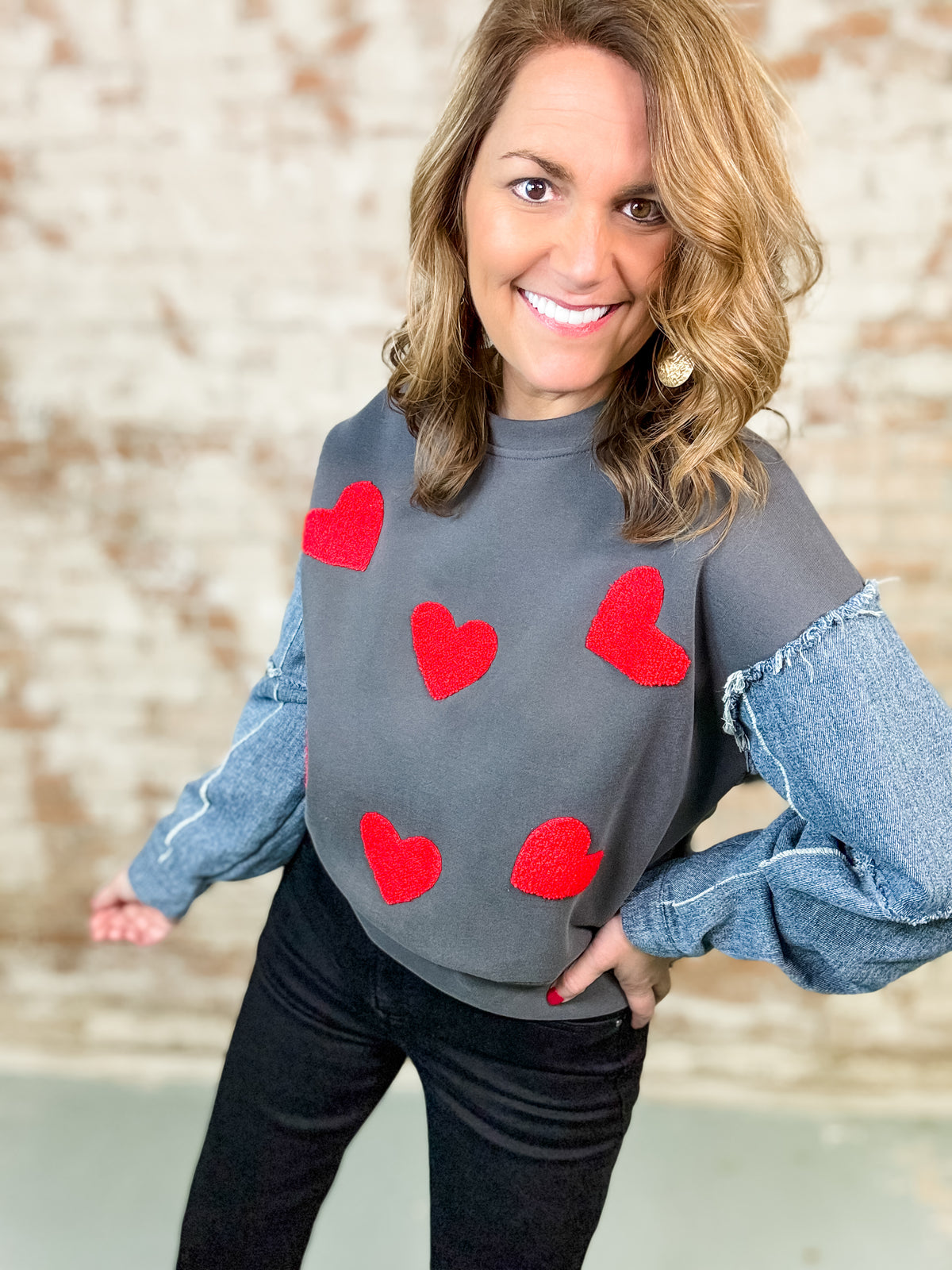 Lori Embroidered Heart Top-FINAL SALE