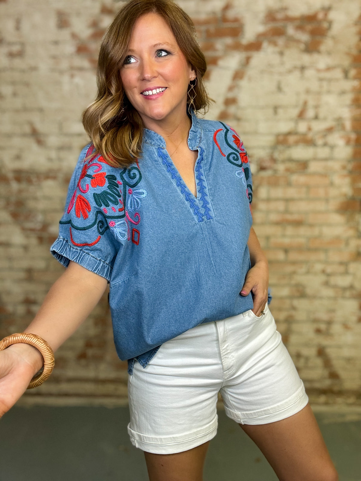 Eugenia Embroidered Denim Top
