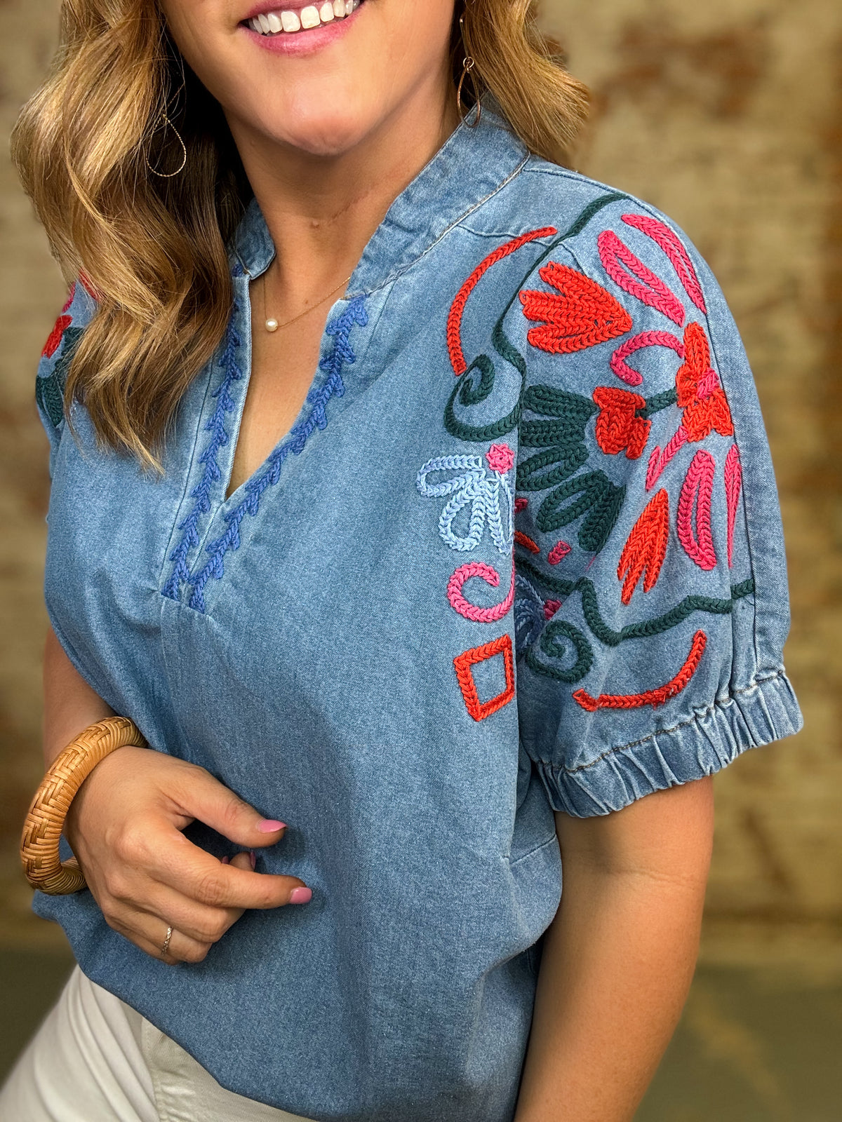 Eugenia Embroidered Denim Top