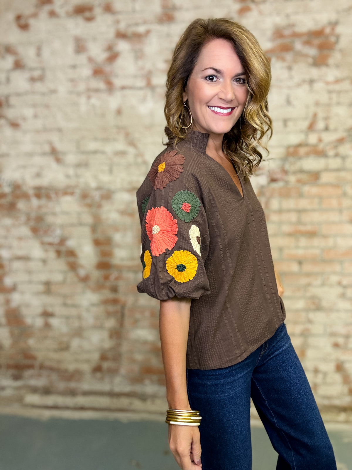 THML Luna Embroidered Sleeve Top