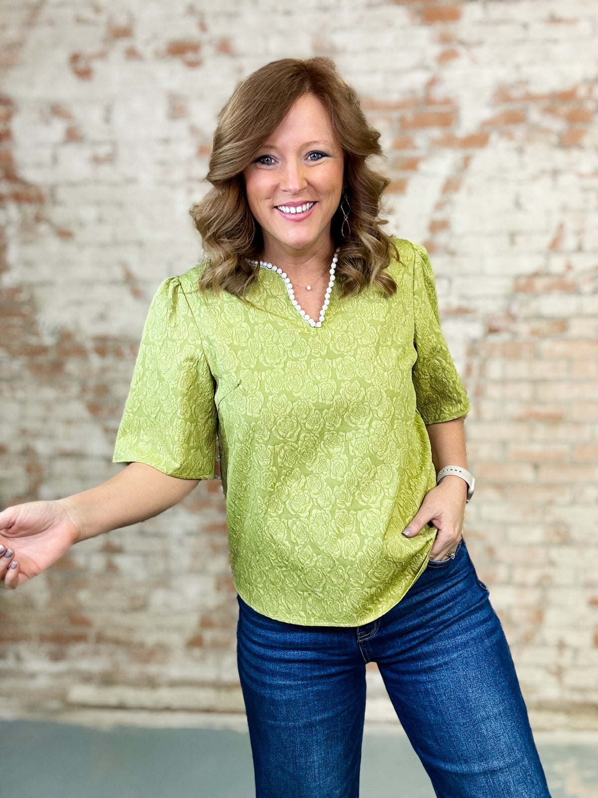 Quinn Pearl Collared Textured Top - FINAL SALE