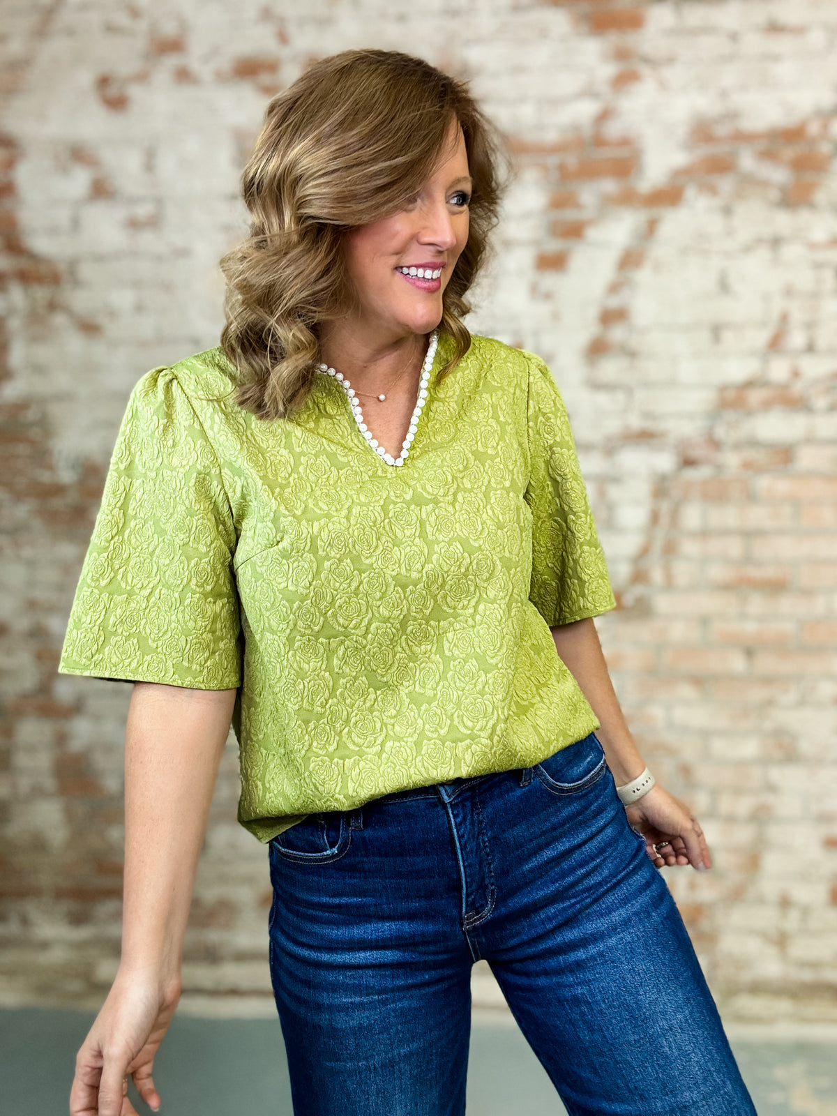 Quinn Pearl Collared Textured Top - FINAL SALE