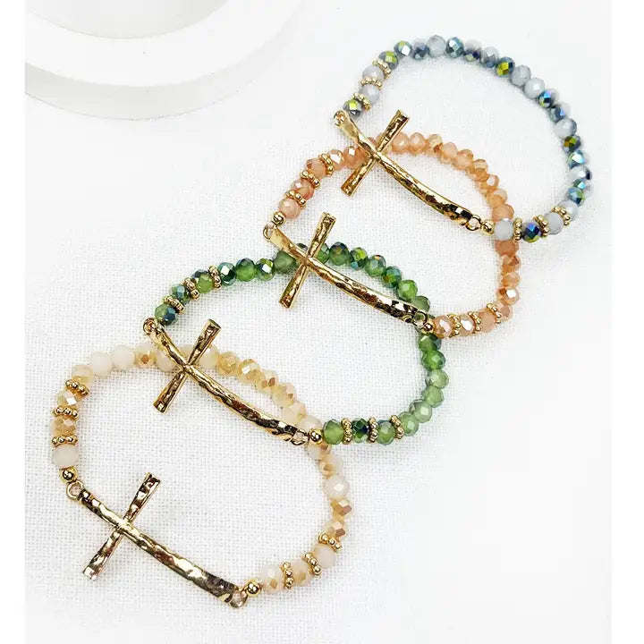 Kaia Hammered Cross Beaded Bracelet