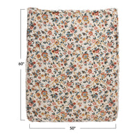 Floral Print Cotton Throw w/Sherpa Back