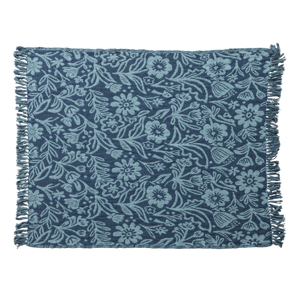 Blue Jacquard Floral Throw