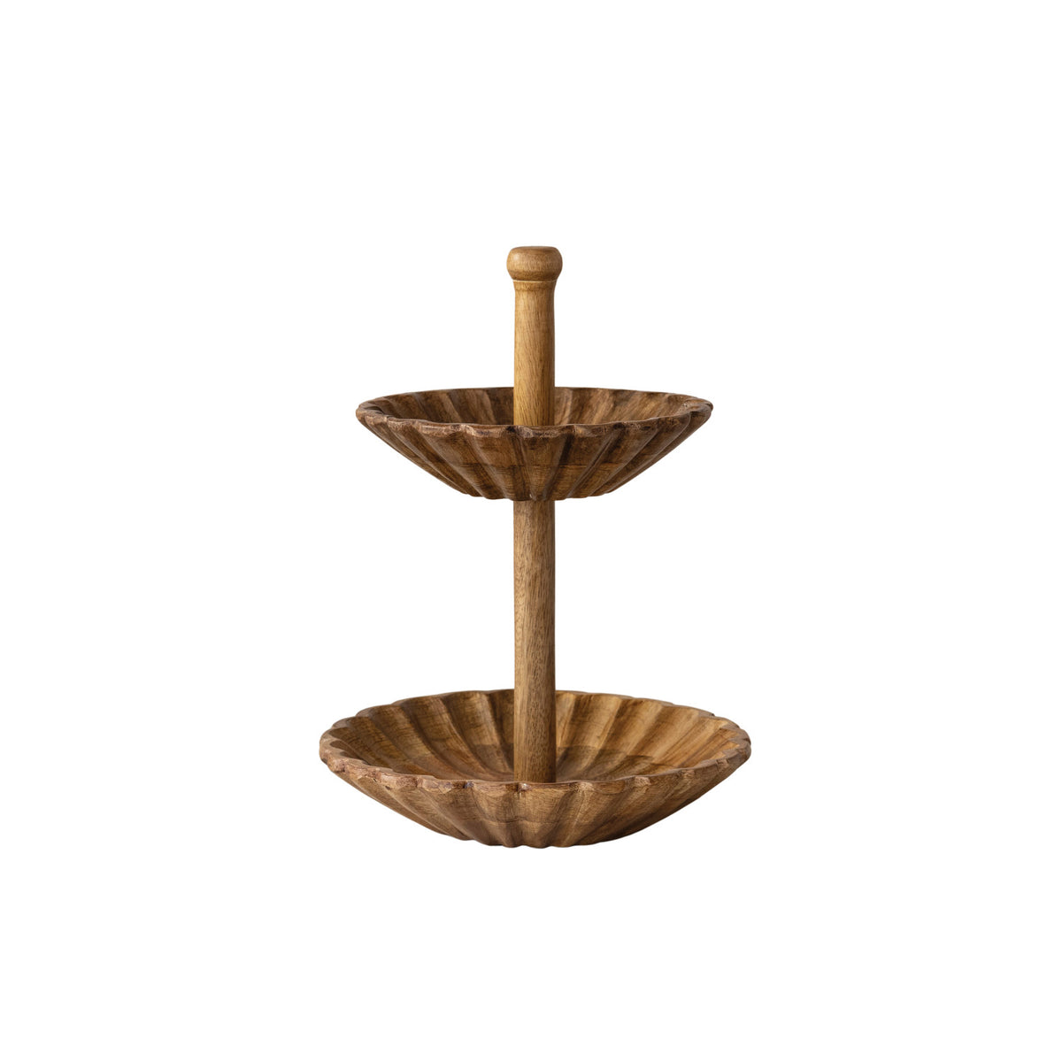 Scalloped Mango Wood 2-Tier Bowl